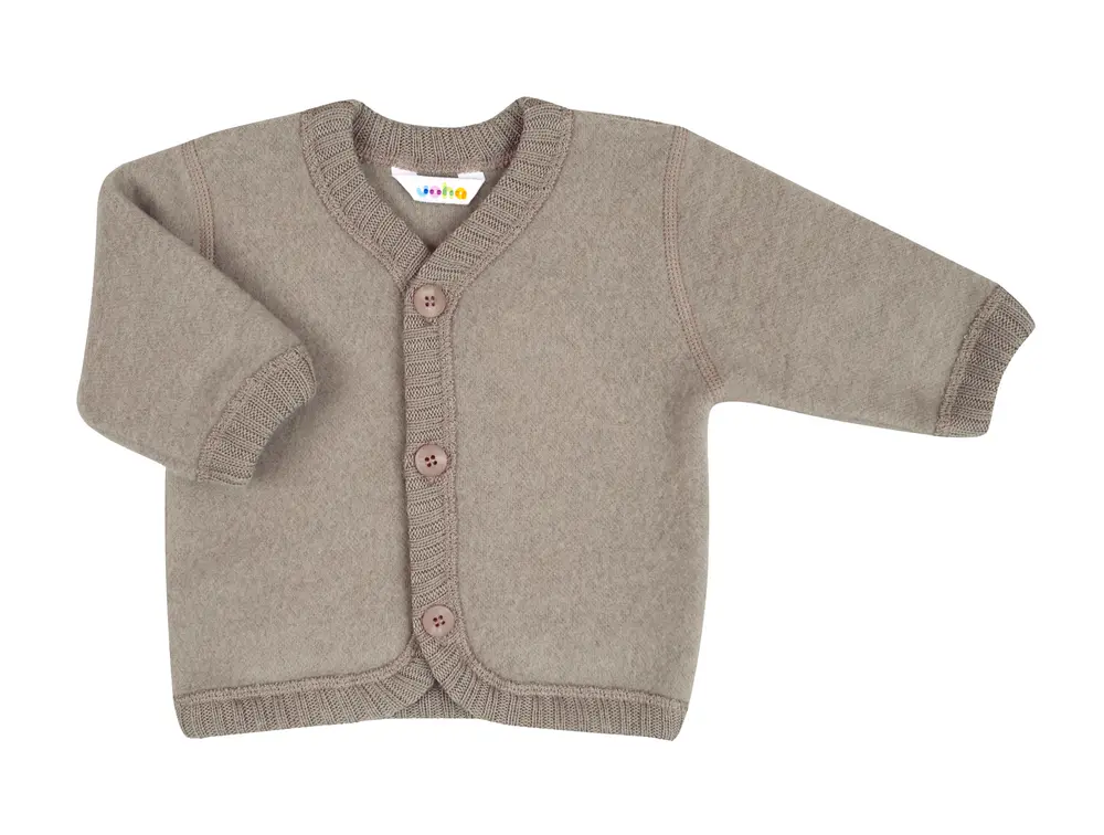 Kraftig brun merinould cardigan til børn - Joha 15587