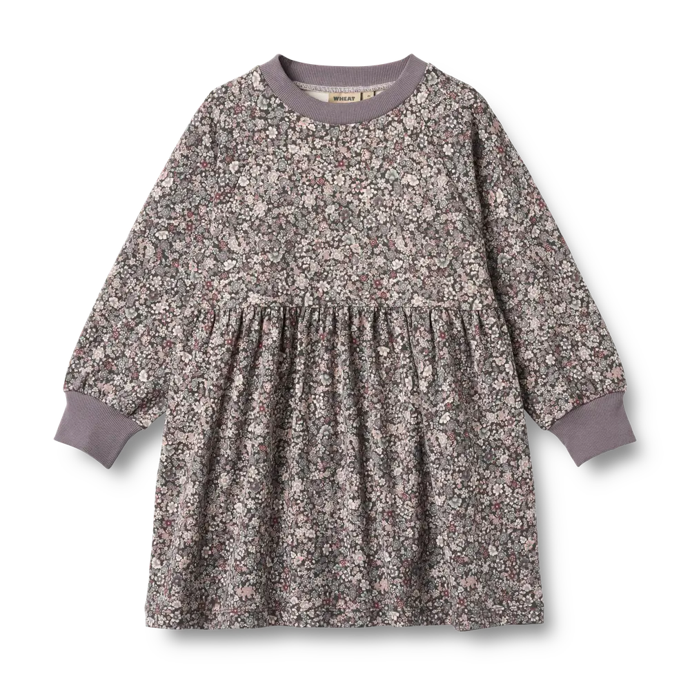 Dorthea Jersey Kjole med Lilla Stenblomster – Fantastisk Tilbud!