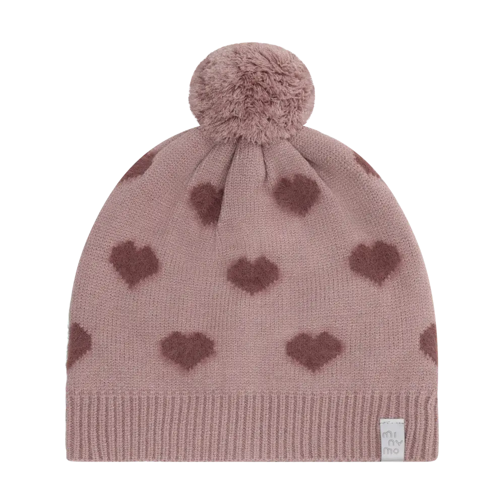 Minymo Strikket Hue    Hjerter Fawn 50