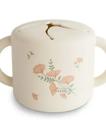 Mushie Snackkop i Pink Blomster - Ideel til Snacks!