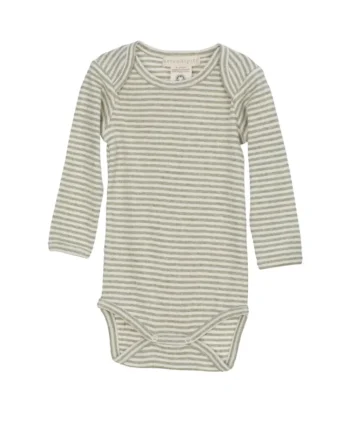 Stribet Økologisk Baby Bodystocking - Sage Ecru Tilbud!