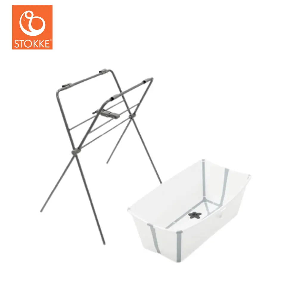 Stokke Flexi Badekar Hvid med Grå Stativ - Badetidsglæde!