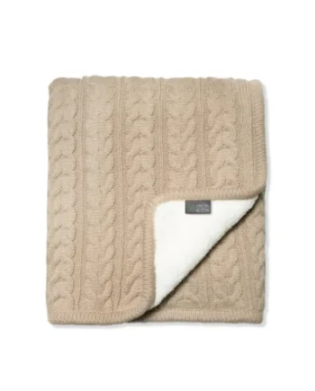 Striktæppe med Fleece i Sand Beige - Vinter & Bloom