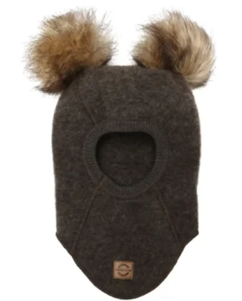 Uld Elefanthue Med Pom Pom Dark Brown Melange 62 68