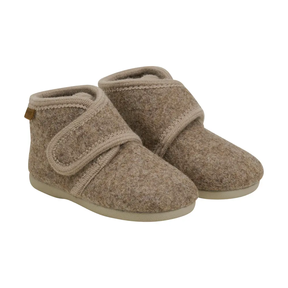 Uldhjemmesko med Velcro - Valnød Melange Tilbud!