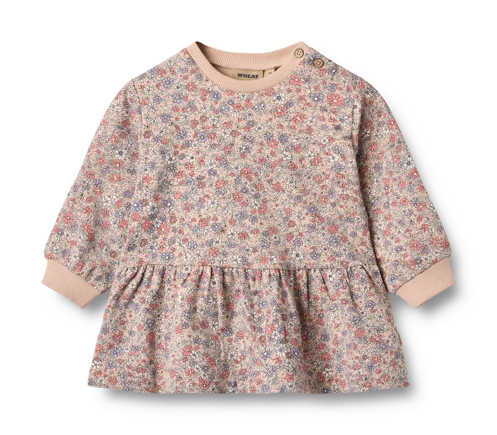 Zenia Sweatkjole i Rose Dust med Blomsterprint til Børn