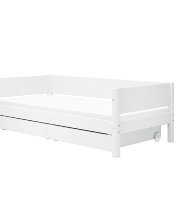 Flexa White Enkeltseng 90x200 Cm    Baggavl Incl    Udtræksskuffer Hvid