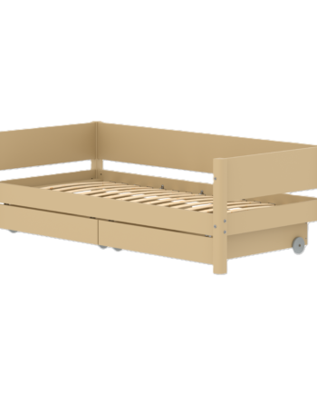 Flexa White Enkeltseng 90x200 Cm    Baggavl Incl    Udtræksskuffer Sand