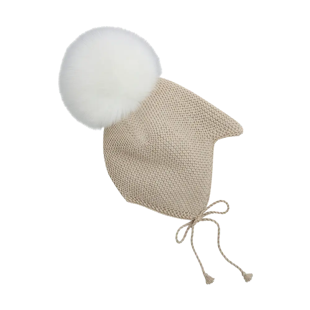 Huttelihut Uldstrikket Alpaca Hjelm    Pompom Off-white 44