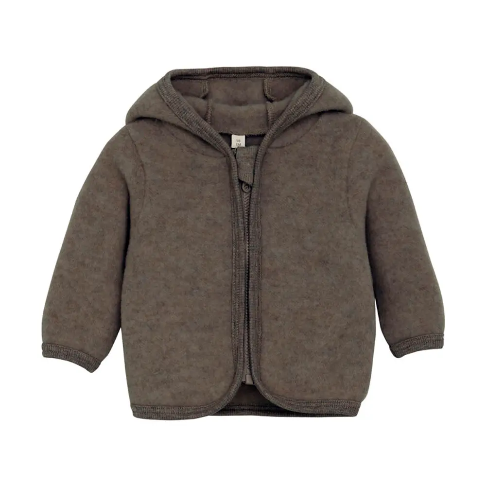 Sød cardigan med ører i uldfleece - Brown Melange