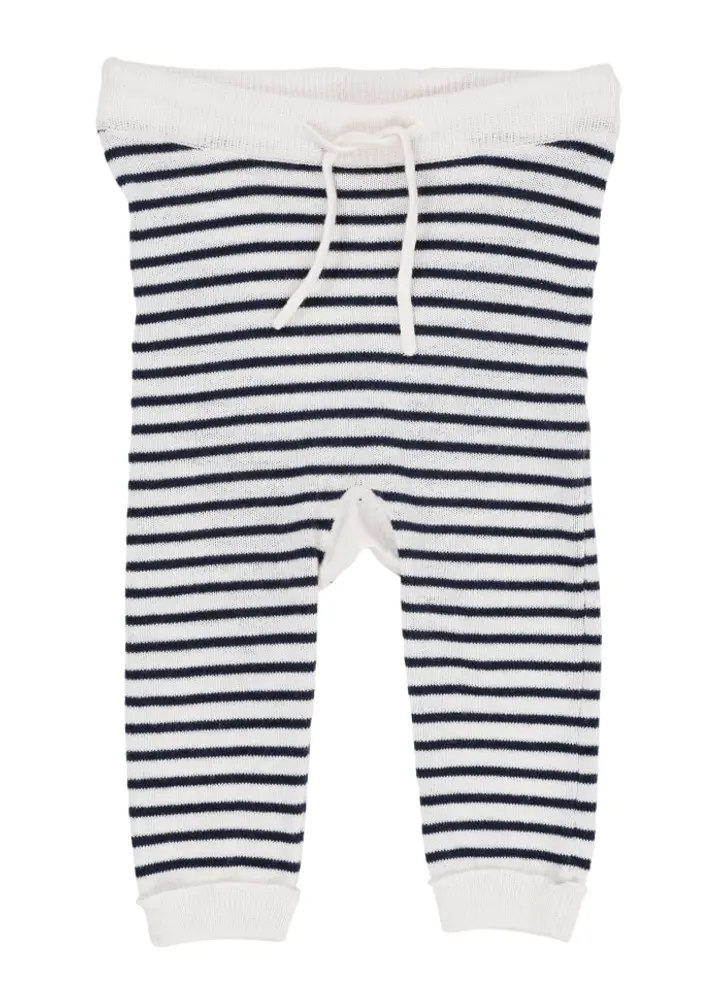 Let Strikkede Leggings med Striber - Navy - Tilbud!