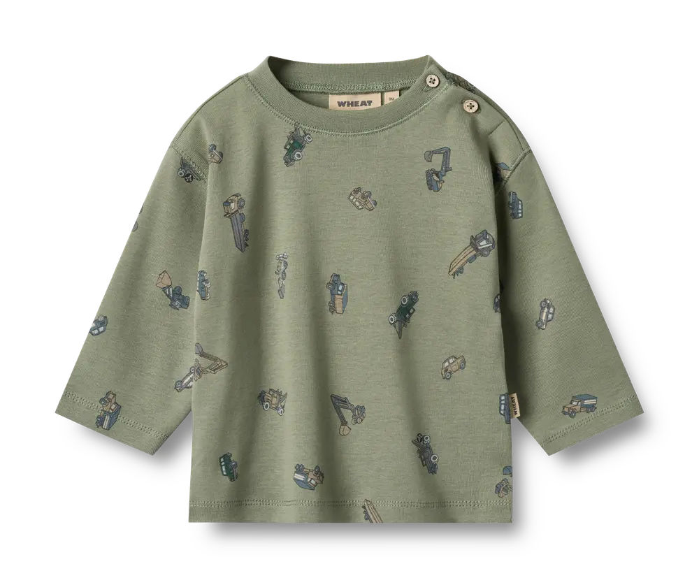 Malthe Langærmet T-shirt - Dusty Green Cars til Baby
