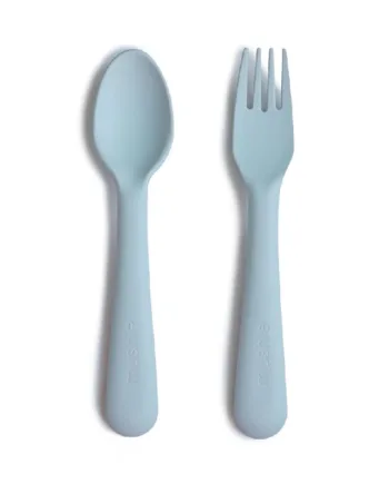 Mushie Bestik Sæt - Gaffel og Ske i Powder Blue til Børn