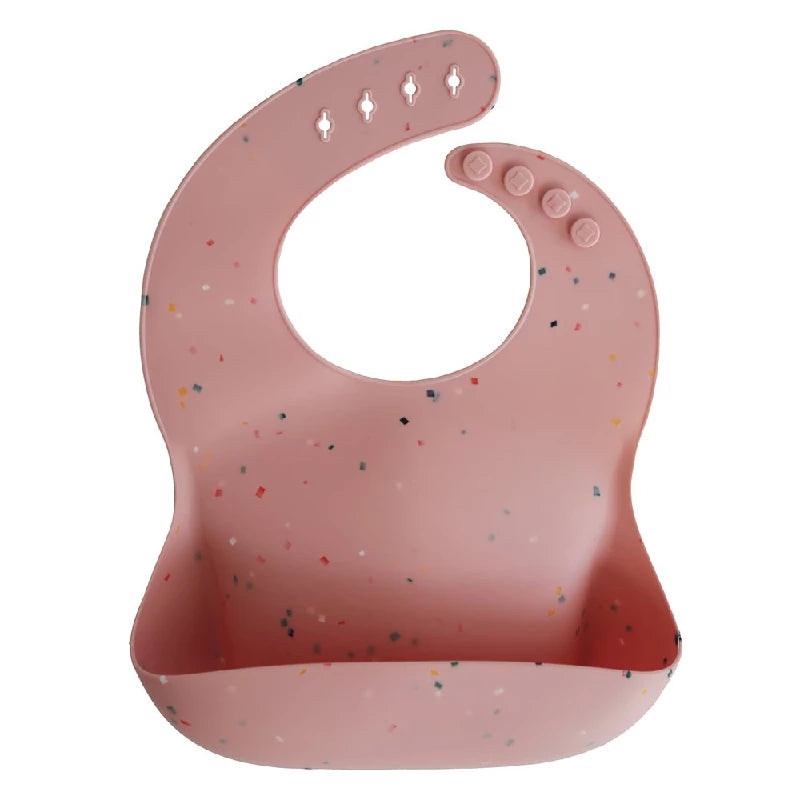 Mushie Silikone Hagesmæk i Powder Pink Confetti - Rengøringsvenlig