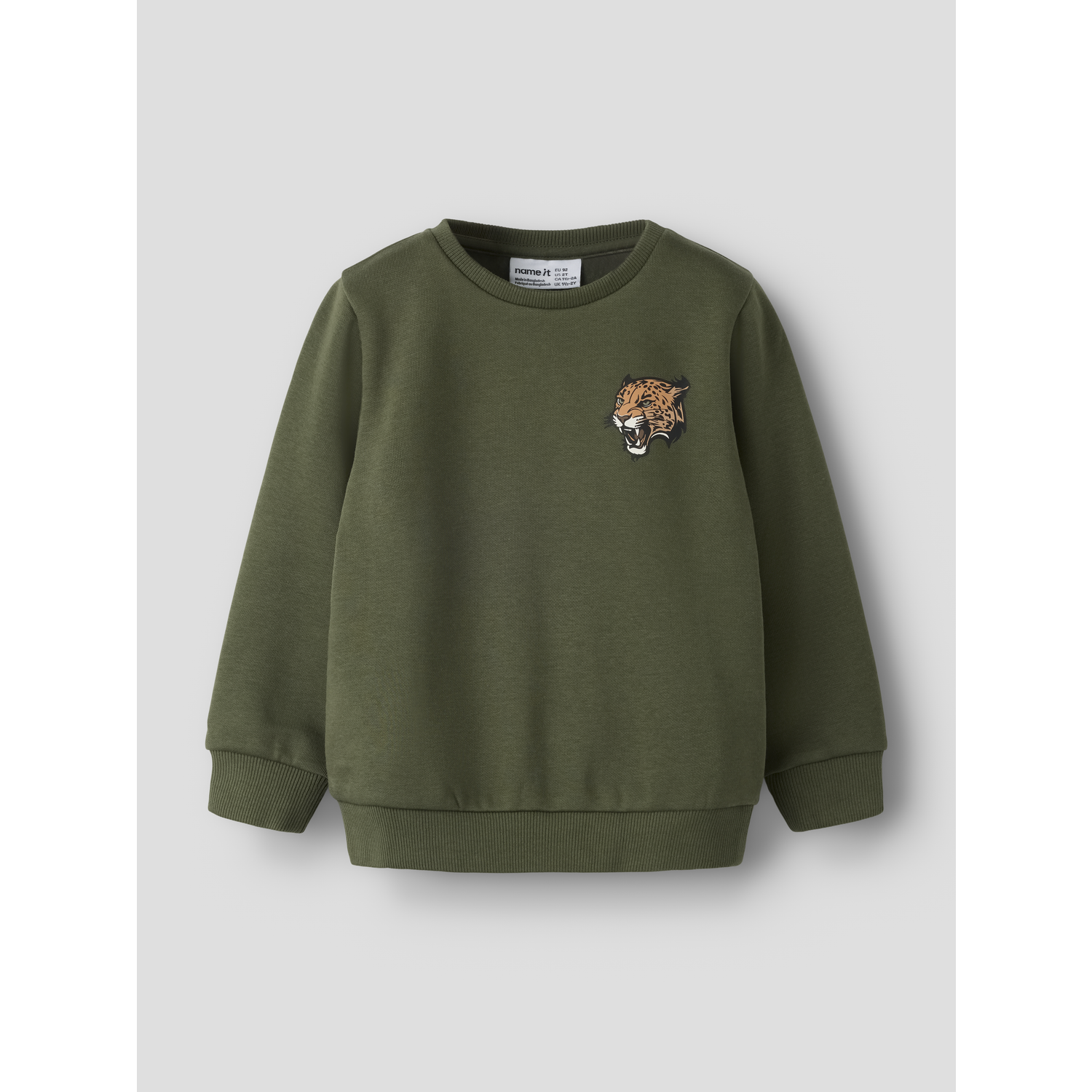Name It Ensfarvet Sweatshirt Til Mini Dreng Med Lille Bamsemotiv Foran 92