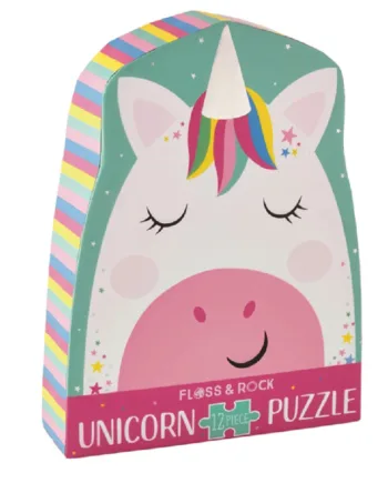 Formet Puslespil - Rainbow Unicorn Tilbud med 12 Brikker