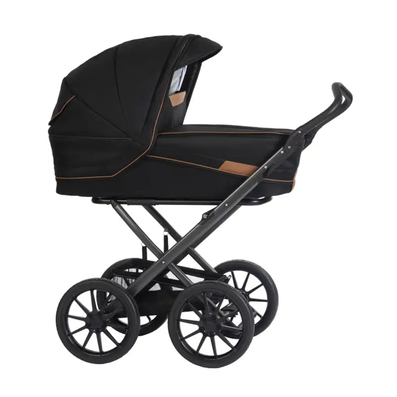 Stork Classic Barnevogn: Carbon Stel med Cognac Overdel