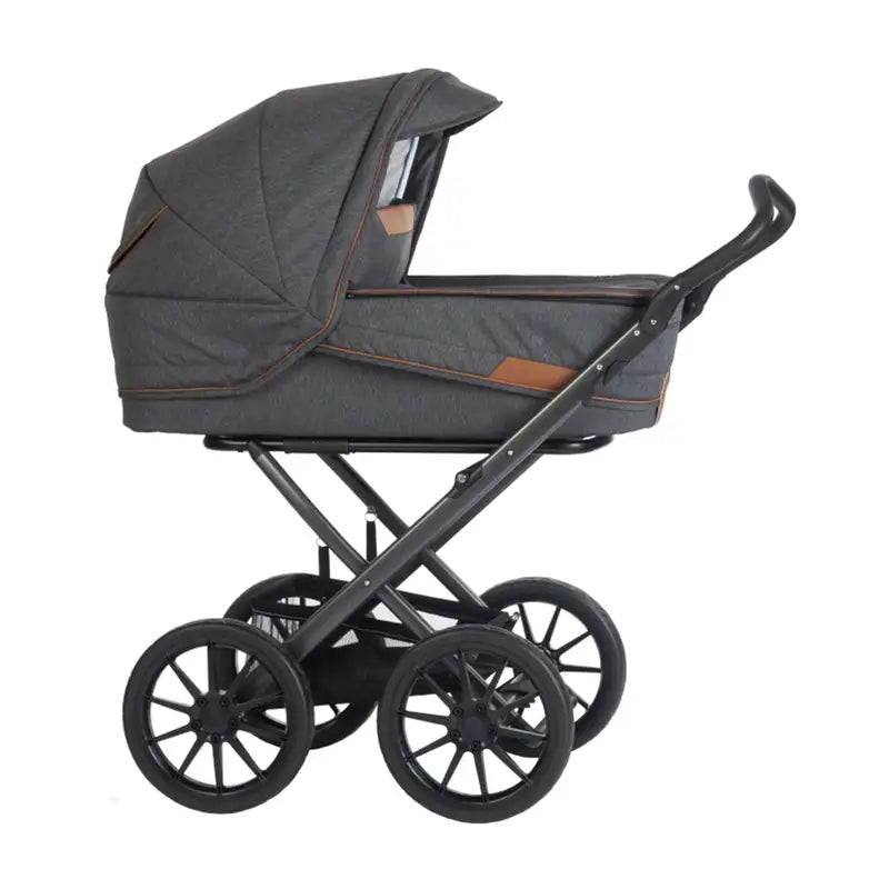Stork Classic Barnevogn: Carbon Stel, Grafisk Sort Cognac