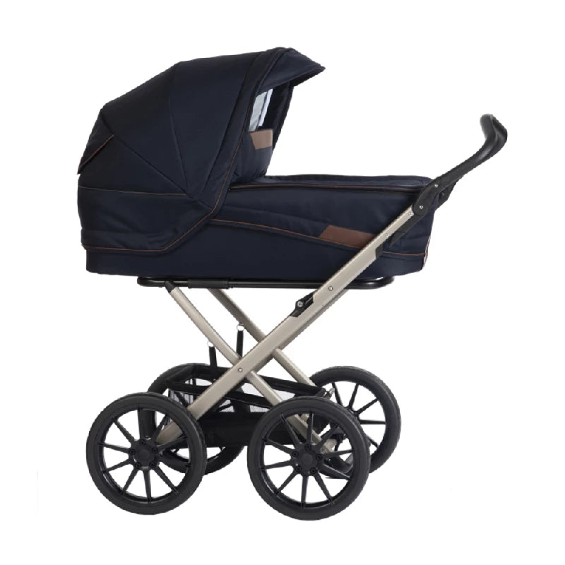 Stork Classic Barnevogn: Champagne & Navy Blue Brown tilbud!