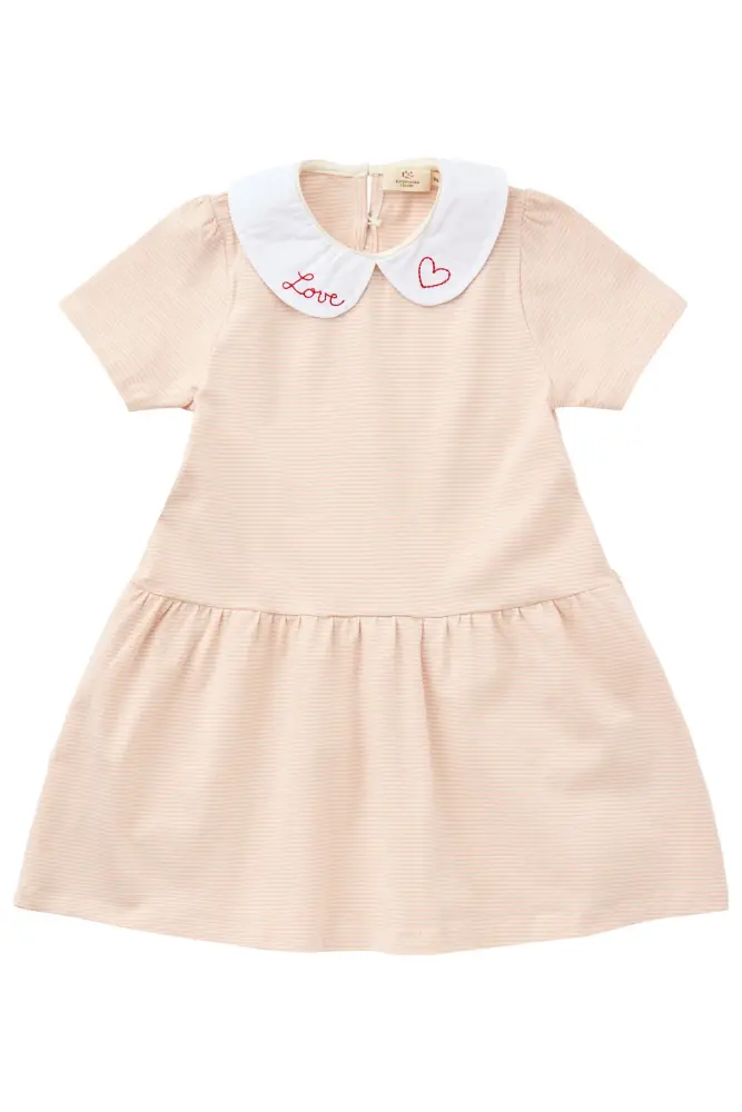 Stribet Kjole med Poplin Krave - Rose - Fantastisk Udsalg!